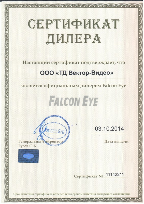 Сертификат дилера FalconEYE